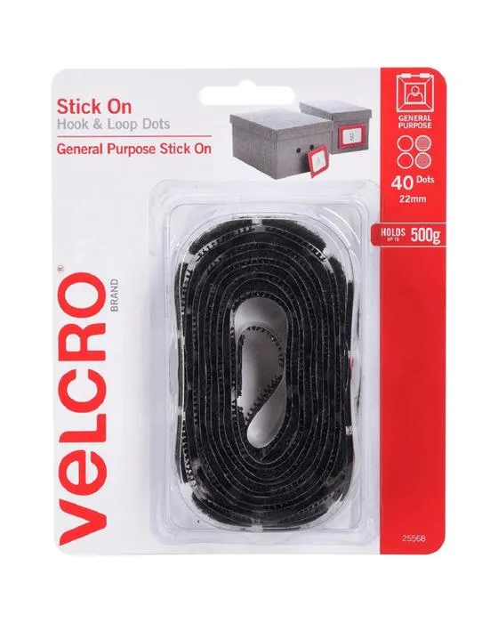VELCRO Crochet et boucle Poche 22mm 40 Noir