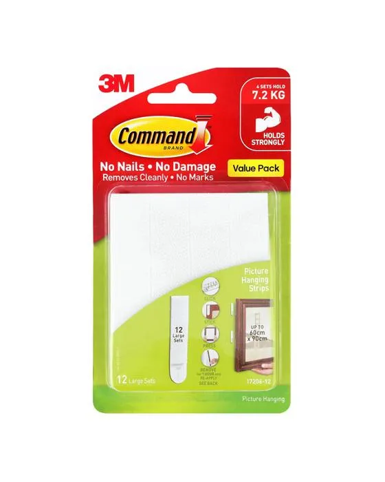 12 Pack 3M Commande Grandes Bandes de suspension d'image Pack de valeur - Multi