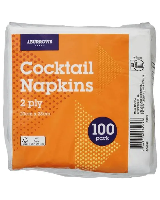 J.Burrows Cocktail Serviettes 100 Pack