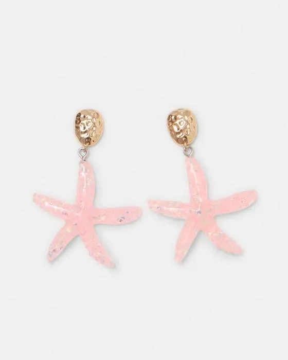 Boucles d'oreilles Starfish Drop - Ton rose et doré