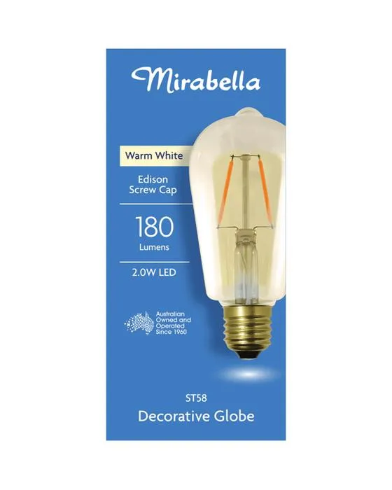 I001219 Mirabella LED ST58 Filament Amber ES 2W 150 Lumen - Multi