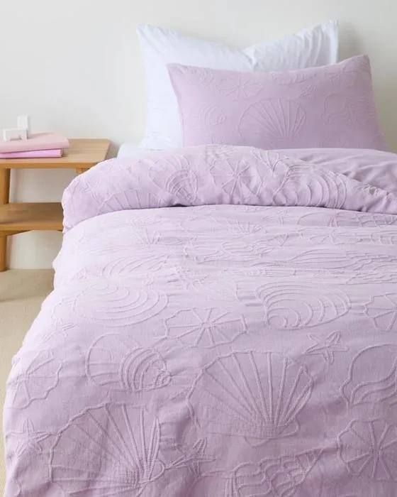 Cible Elsie Sea Shell Matelasse Australian Cotton Cover Cover Set - Single Bed - Purple