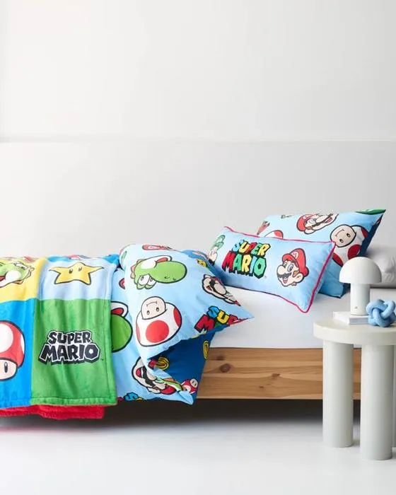 Couverture de matelas pour enfants Super Mario Cotton - Lit double - Bleu