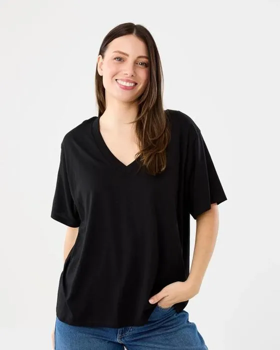 T-shirt en coton à manches courtes Modal V-Neck
