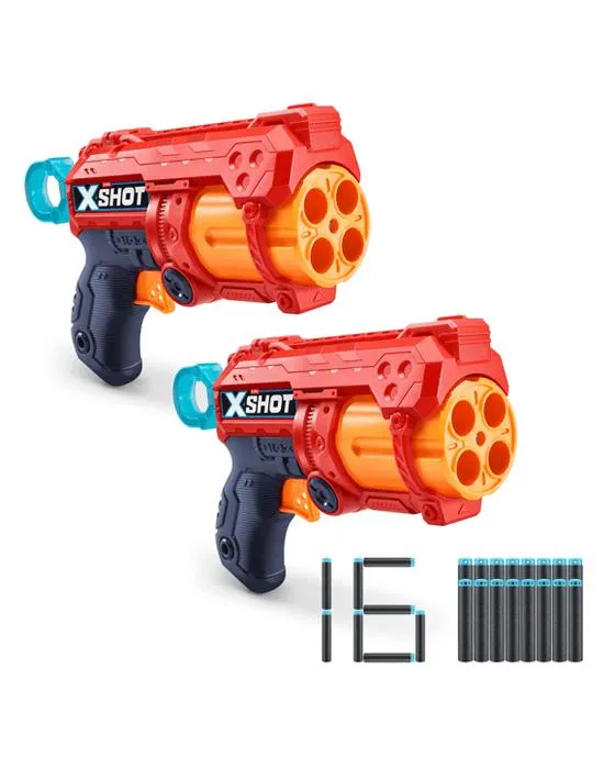 XSHOT Excel Double Fury 4 Blaster Combo Pack (16 fléchettes, 3 boîtes) par ZURU - Rouge