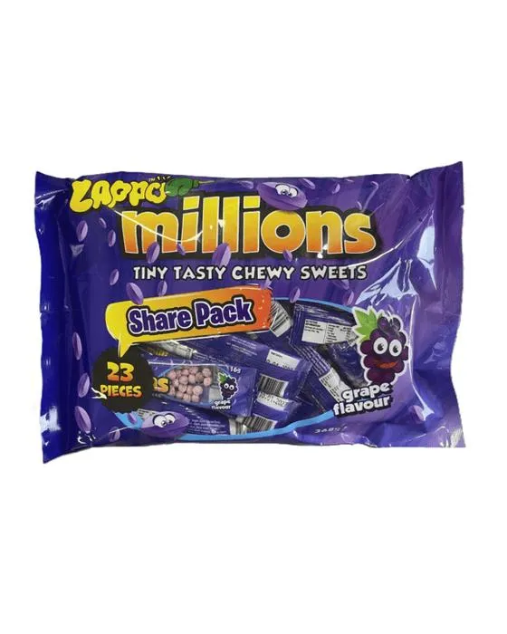 23 pièces Zappo Millions de saveurs de raisin Partager Pack 368g