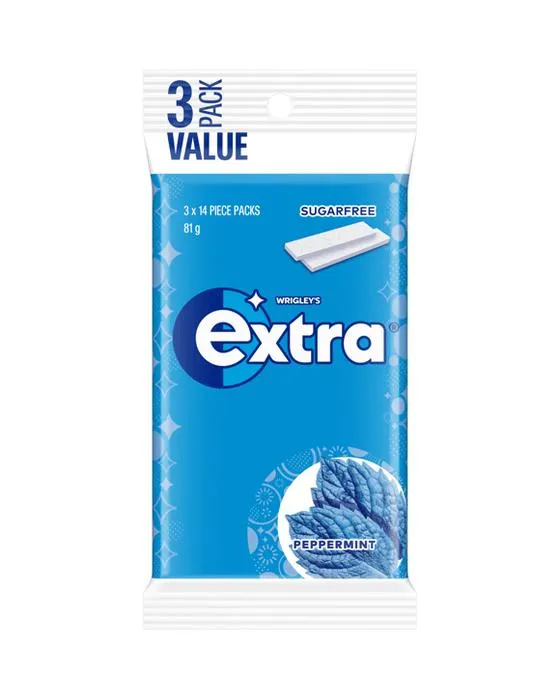 3 packs de Wrigley extra menthe poivrée à la mèche 81g
