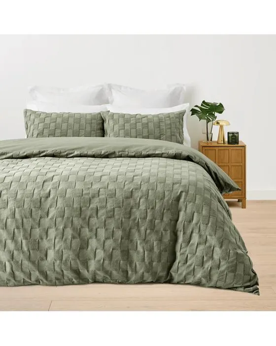 Vérifiez l'ensemble de couverture de matelas de coton lavé en pierre - lit Queen, vert