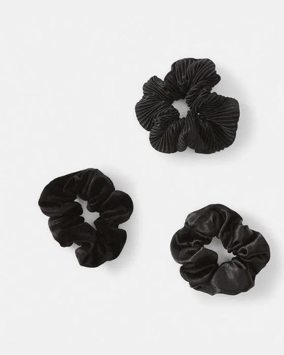 3 Packs de Textured cheveux scrunchies - Noir