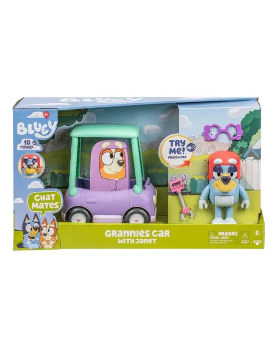 Bluey: Chat Mates Figure & Véhicule - Grand-mère voiture avec Janet
