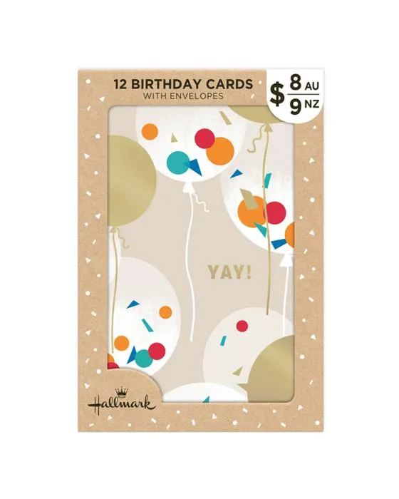 12 cartes d'anniversaire Pack Hallmark - Bougie, Chapeau de fête, Ballon et Happy