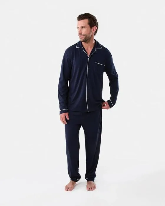 Bouton à manches longues à travers le kit Pyjama de tricot supérieur