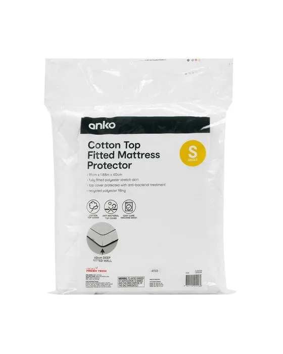Protecteur de matelas en coton - Lit simple, blanc