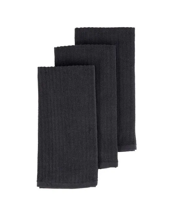 3 Paquet de serviettes en thé gris Terry côtelé