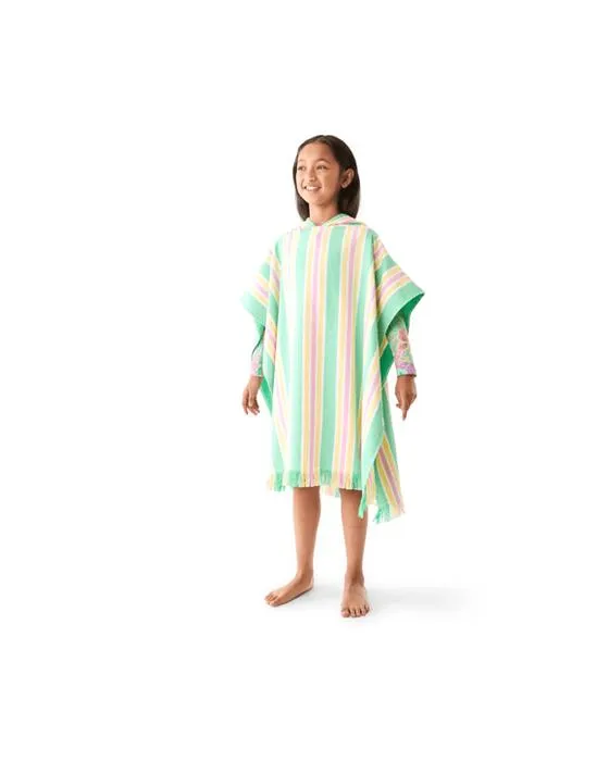 Serviette de plage à capuche en coton pour enfants - rose et vert