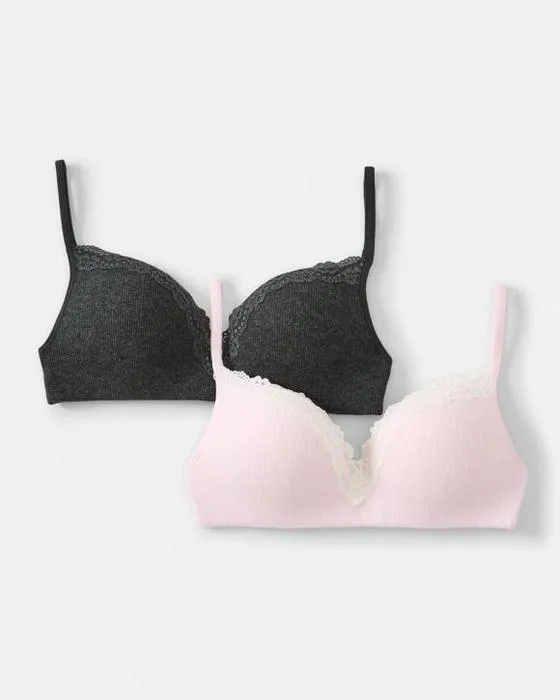 2 Pack Push-Up sans fil de la dentelle de la côte Bra