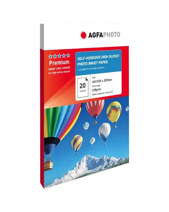 AGFA A4 Papier photo autocollant brillant 135gsm 20 Pack