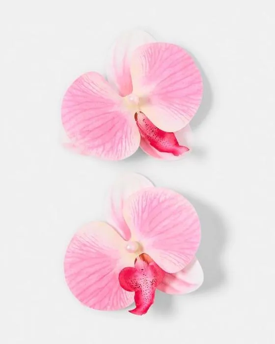 2 Pack de clips de cheveux d'orchidée rose