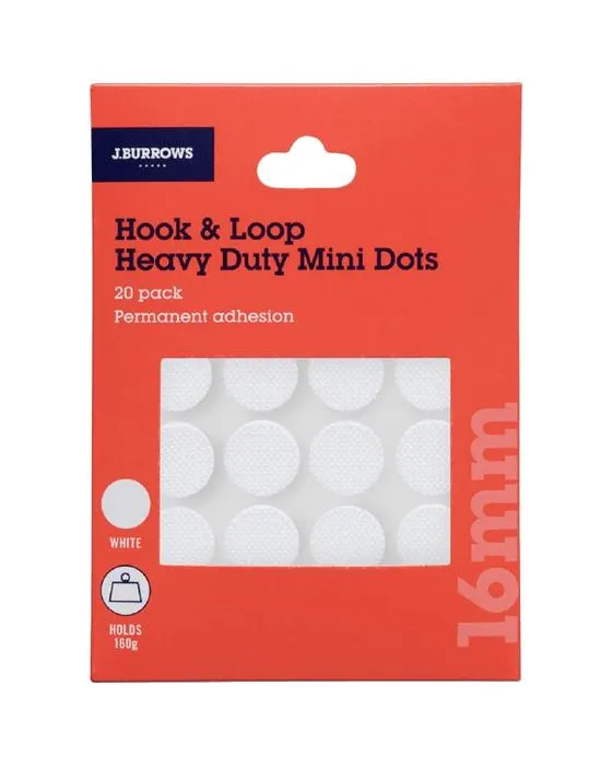 J.Burrows Crochet et boucle Adhésif lourd 16mm 20PK
