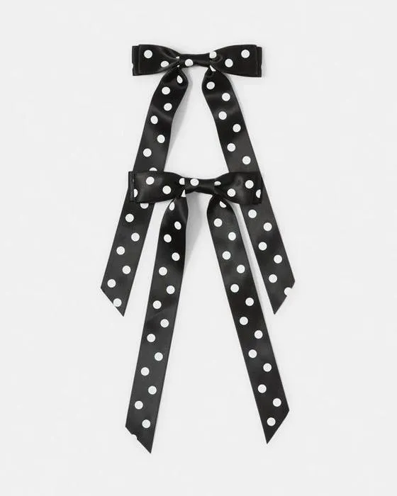 2 Pack Black Polka Bow clips cheveux