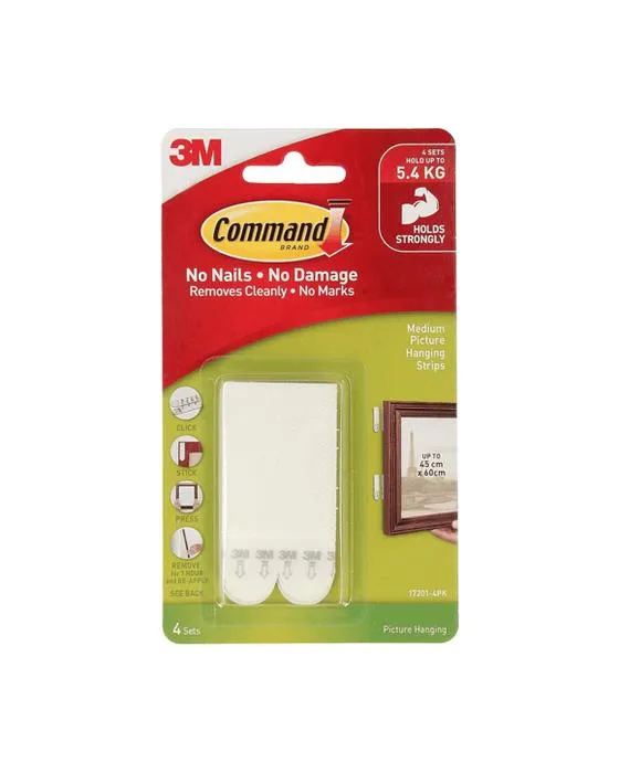 4 Pack 3M de commande bande de suspension d'image moyenne - blanc