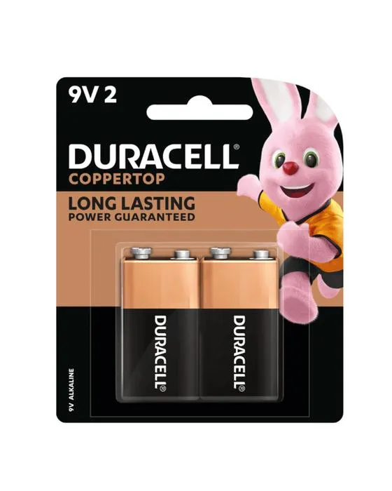 2 Pack Duracell Piles Coppertop 9V