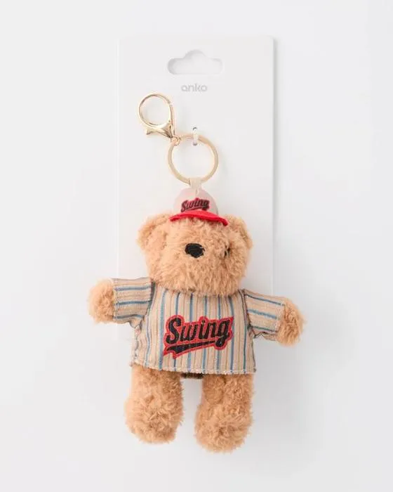 Porte-clés de charme de baseball ours - ton brun et or