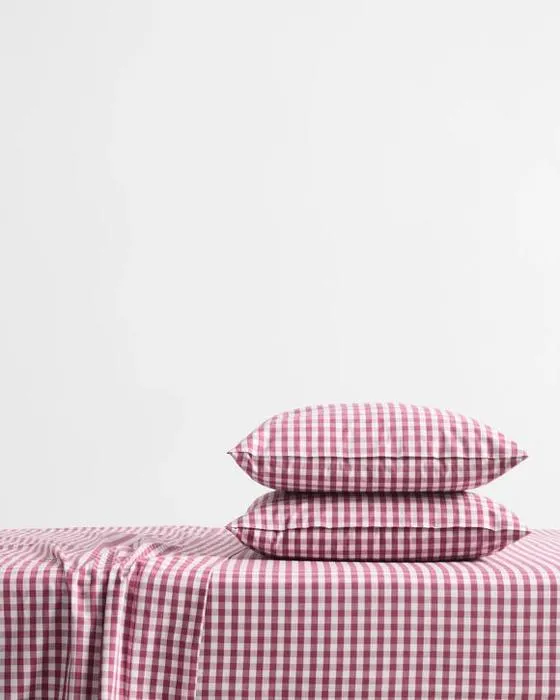 Cible Gingham Australien mélange de coton et de la feuille ajustée de match - lit Queen - rose