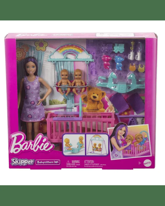 Barbie Sauteuse poupée baby-sitter avec Twin Nursery Playset