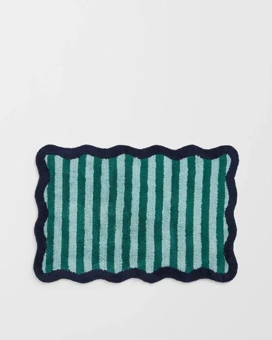 Tapis de bain en coton rayé cible pour enfants - bleu