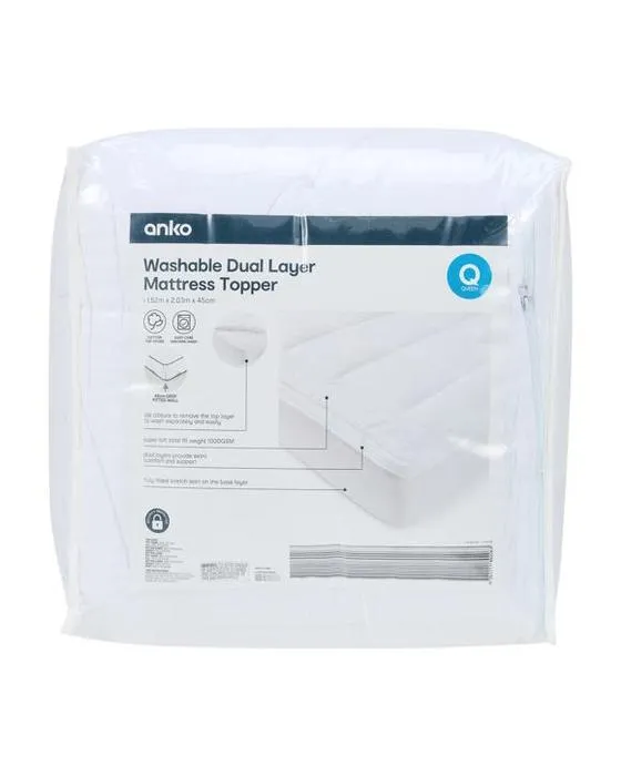 Matelas Lavable double couche Topper - lit Queen, blanc