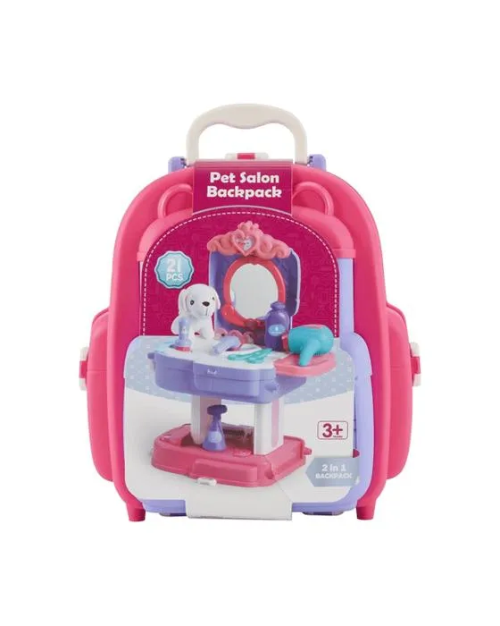 21 pièces Pet Salon 2-en-1 Sac à dos Playset