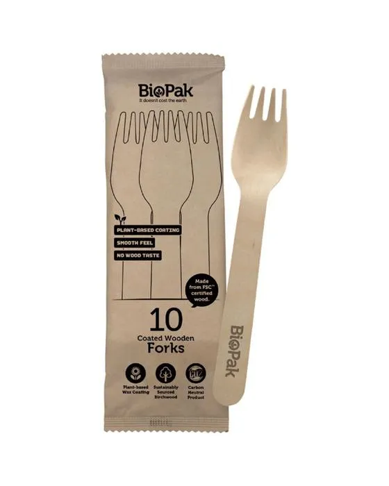 Biopak 16cm Fourches en bois 10 Pack