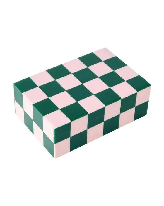 Boîte à carreaux vert et rose