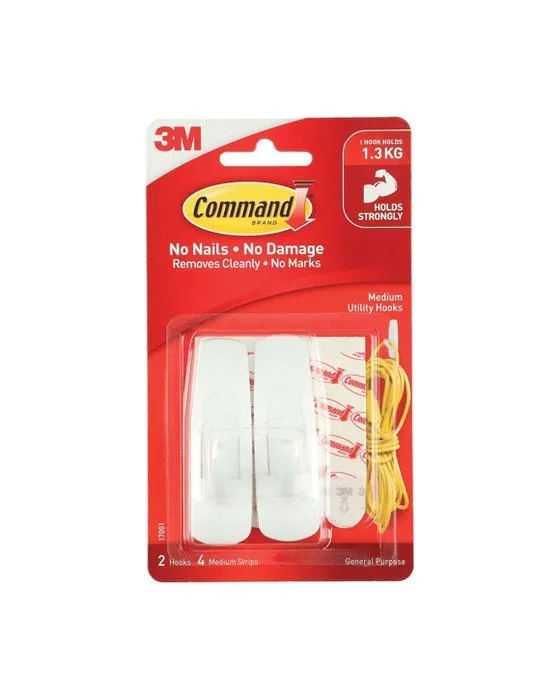 2 Pack 3M Crochet de montage de commande moyen - Blanc - Multi
