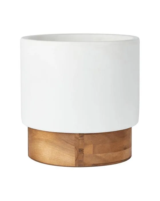 Planteur blanc avec base en bois