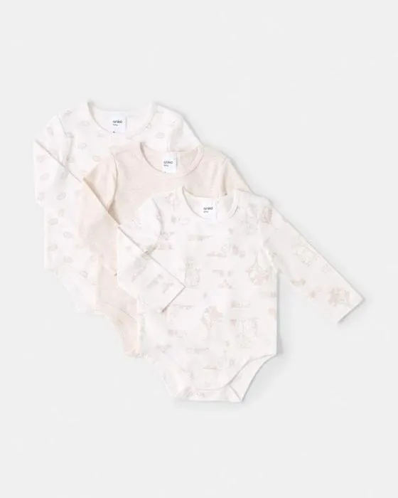 3 Pack Costumes de corps en coton manches longues
