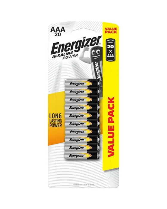 20 Pack Energizer AAA Alkaline Power Batteries Value Pack