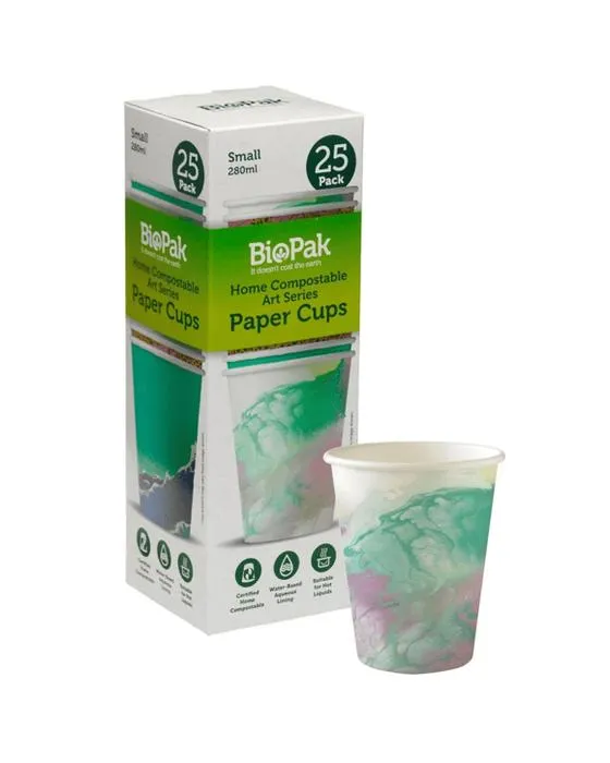 25 Pack BioPak Accueil Compostable Art Série Coupes en papier
