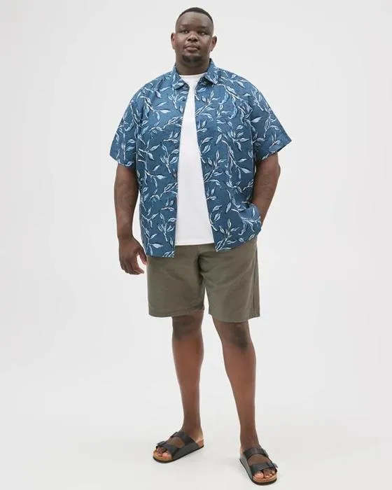 Cible Homme Plus Taille Linge de maison européenne manches courtes imprimé chemise