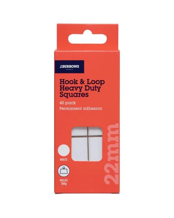J.Burrows Crochet et boucle Adhésifs carrés 22mm 40PK