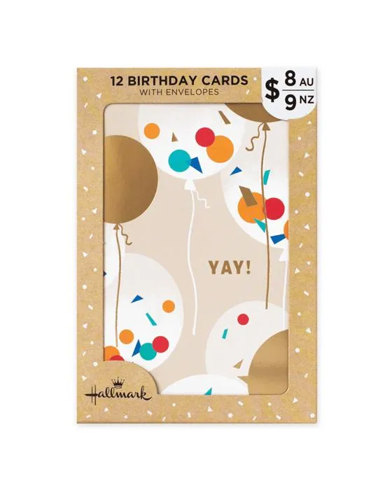 12 cartes d'anniversaire Pack Hallmark - Ballons et bougies