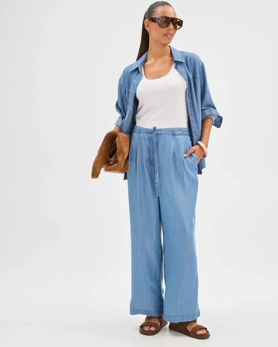 Cible femme droite jambe Tie Chambray pantalons