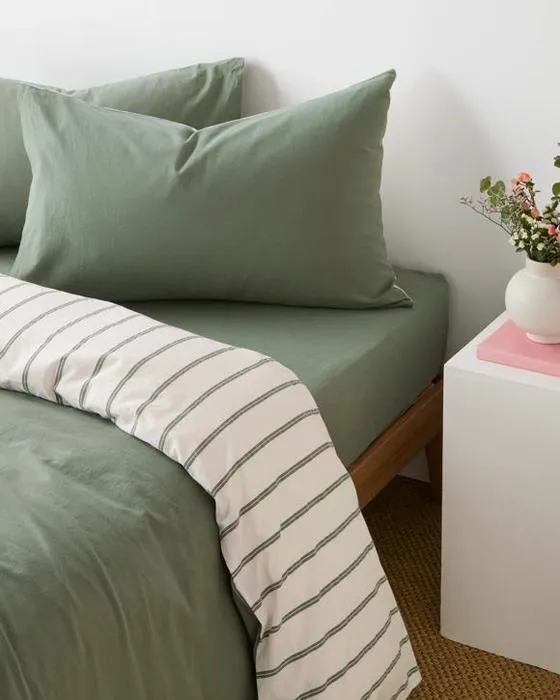 Arlo Stonewash Stripe 2 étuis d'oreillers - vert agave - une taille - vert