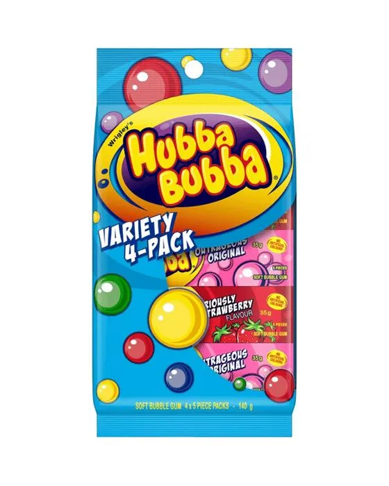 4 Pack Hubba Bubba de Wrigley Variété Bubba Soft Bubble Gum 140g