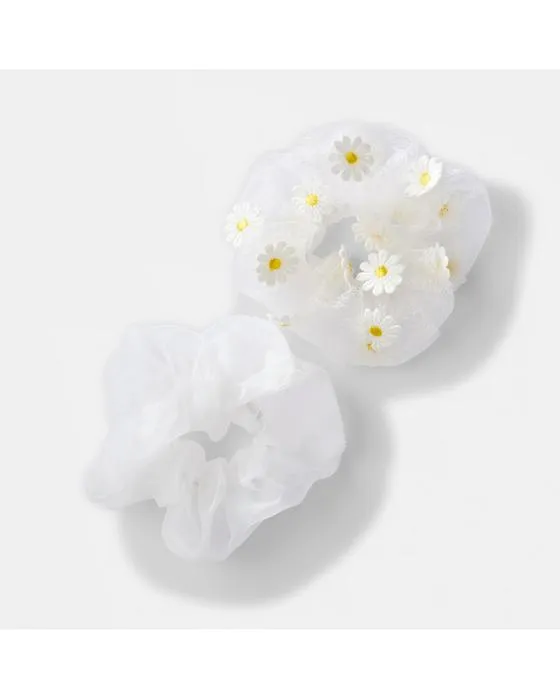 2 Pack Daisy Organza Crèches de cheveux - Blanc