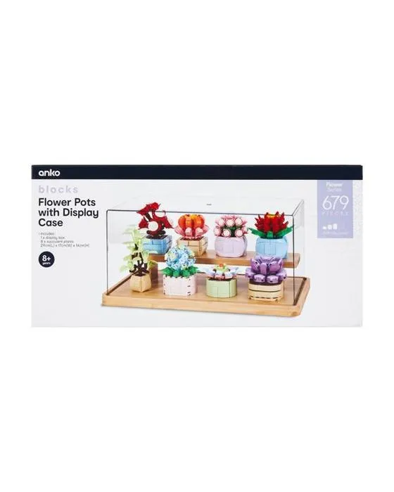 679 Blocs de pièces Série de fleurs: Pots de fleurs avec boîtier d'affichage
