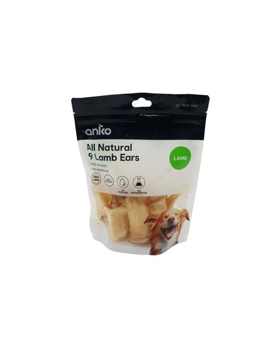 9 Pack de traitement pour animaux de compagnie toutes les oreilles d'agneau naturelles