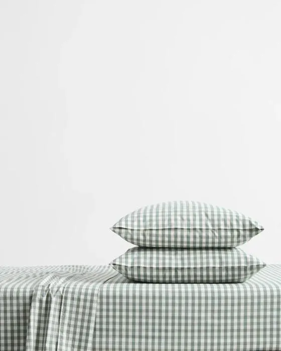 Cible Gingham Australian Cotton Mix & Match Flat Sheet - Queen Bed - Vert