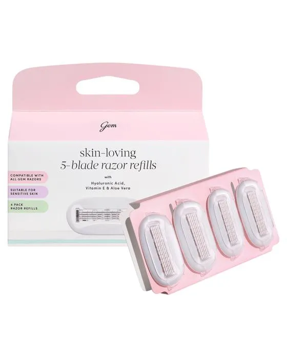 Recharges de rasoir à 5 lames pour Gem 4 Packs - Acide hyaluronique, Aloe Vera et vitamine E